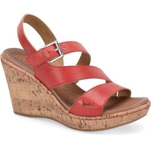 Born Concepts b.o.c Schirra Vegan Leather Wedge Sandals Red Size 8